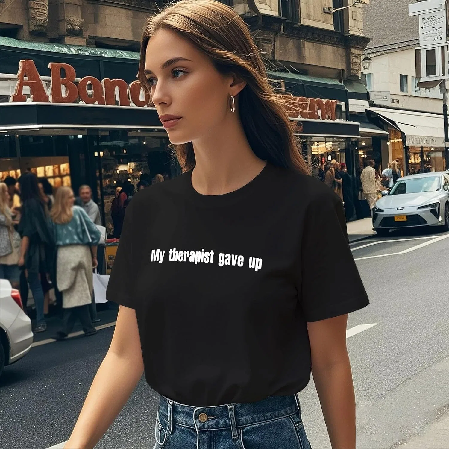 Футболка с принтом My Therapist gave up, Shirt-003, Black — фото 3