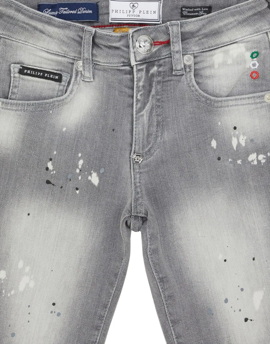 Джинсовые шорты Philipp Plein Regular Jeans 'Mykonos' светло-серого цвета — фото 3