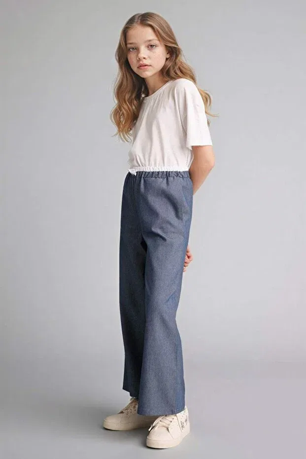 Детские брюки для девочек широкие Wide leg jean look pants g6814a826sm Defacto, Indigo-In257 — фото 2