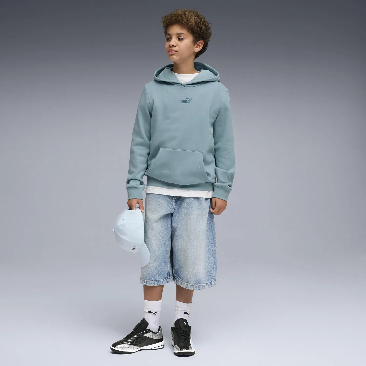 Детское худи с капюшоном и принтом Essentials No.1 Logo Fleece Hoodie Jungen Puma, Blau Weiss Blau — фото 4