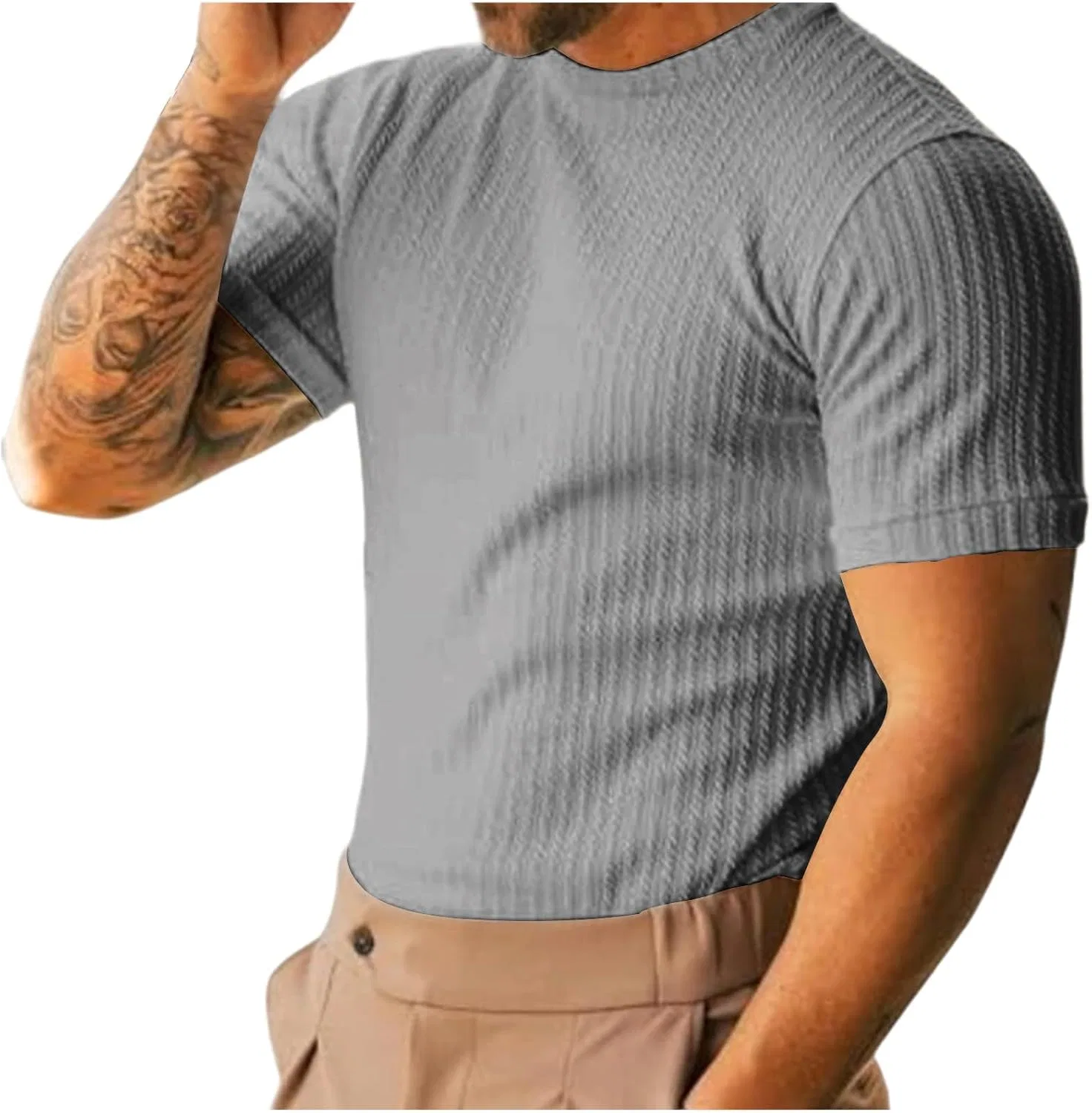 Мужская футболка с круглым вырезом ribbed knit, Gray — фото 2