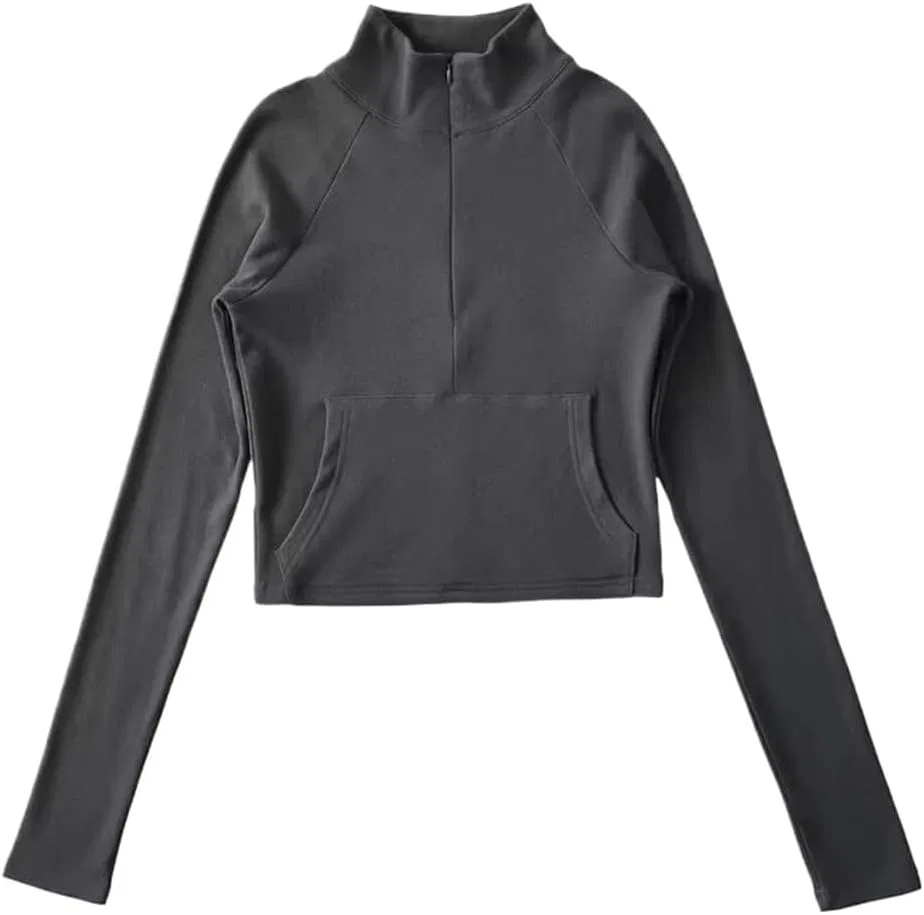 Женская облегающая футболка с воротником-стойкой и молнией, Darkgrey