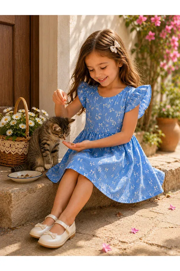 Детское платье для девочек с принтом Summer Dress Özge Başaran, Blue — фото 4