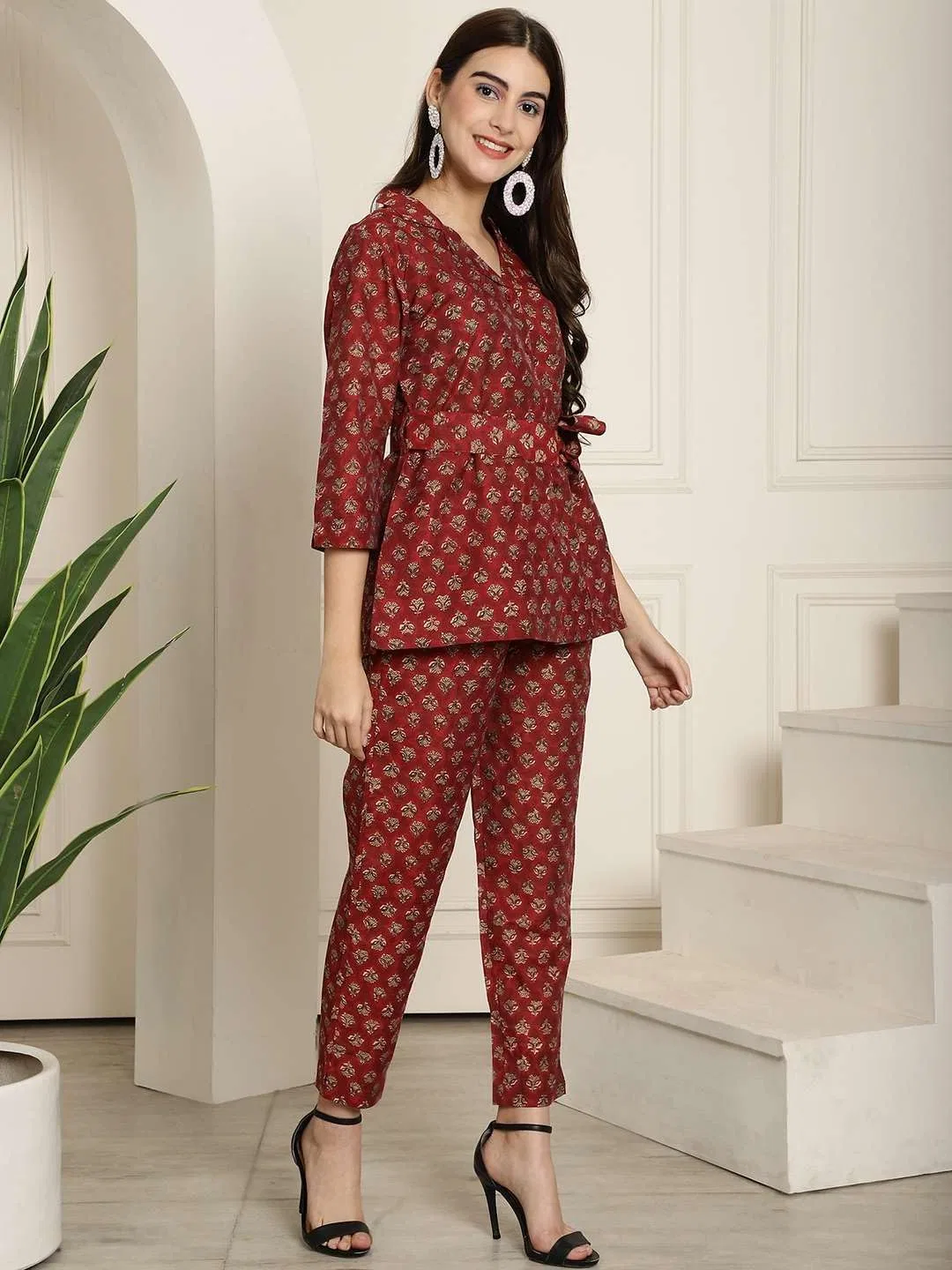 Женский костюм с принтом из хлопка Ltp Products, Maroon — фото 4