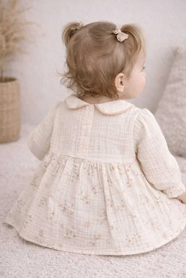 Детское платье для девочек хлопковое Krm Kerem Bebe, Ecru-Fawn — фото 3
