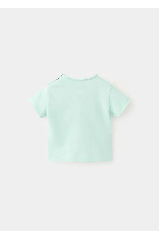 Детская хлопковое футболка с принтом Mango Baby, Water Green — фото 2