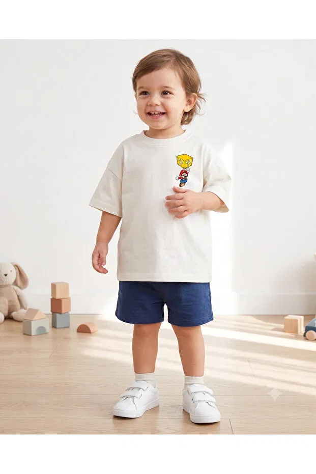 Детская футболка с принтом Oversize Children'S Oversize Back And Front Printed T-Shirt Game Themed 100% Cotton Unisex T-Shirt Babytex, Ecru — фото 4
