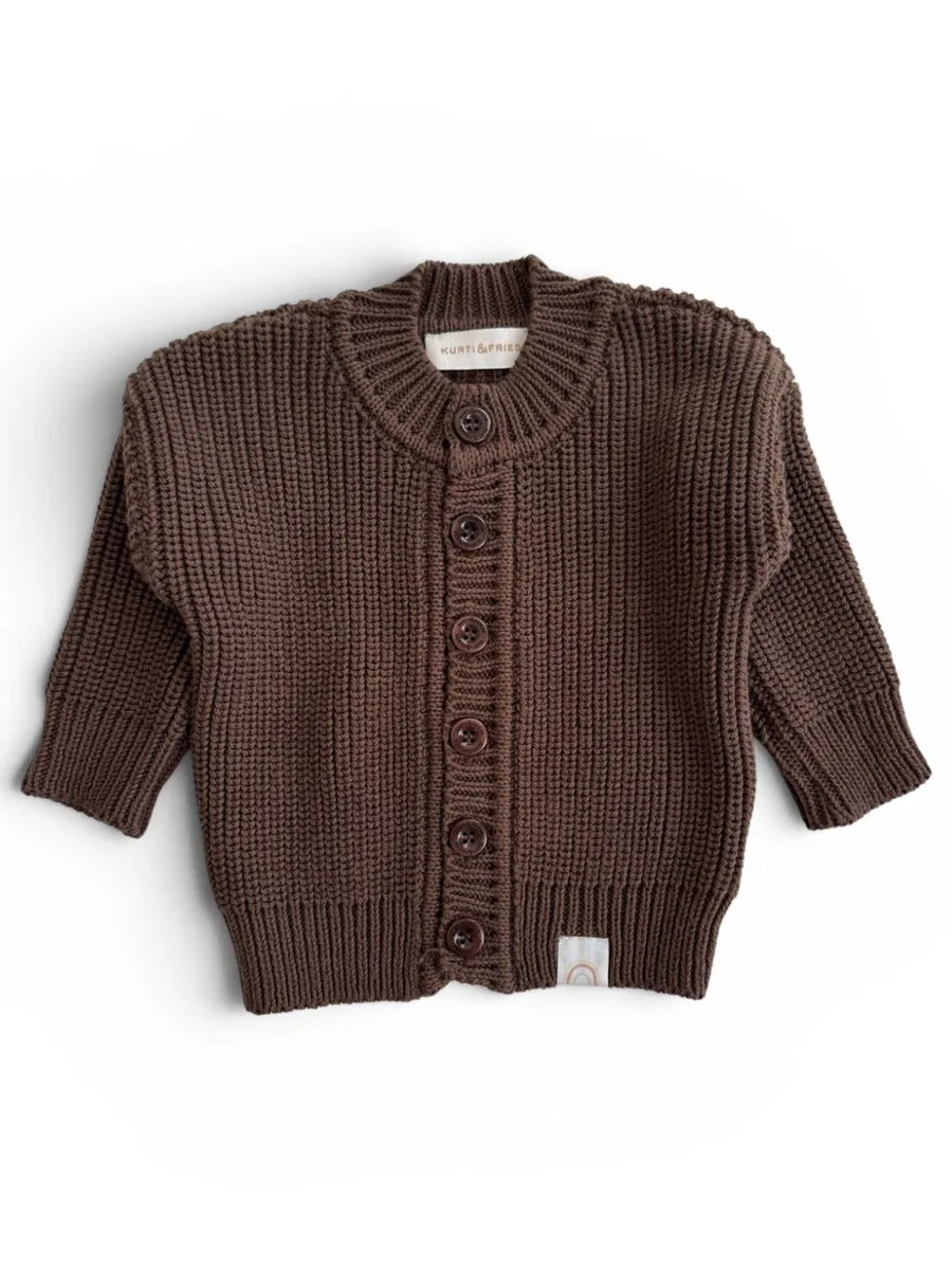 Вязаный кардиган KURTI & FRIEDA крупной вязки темно-коричневого цвета