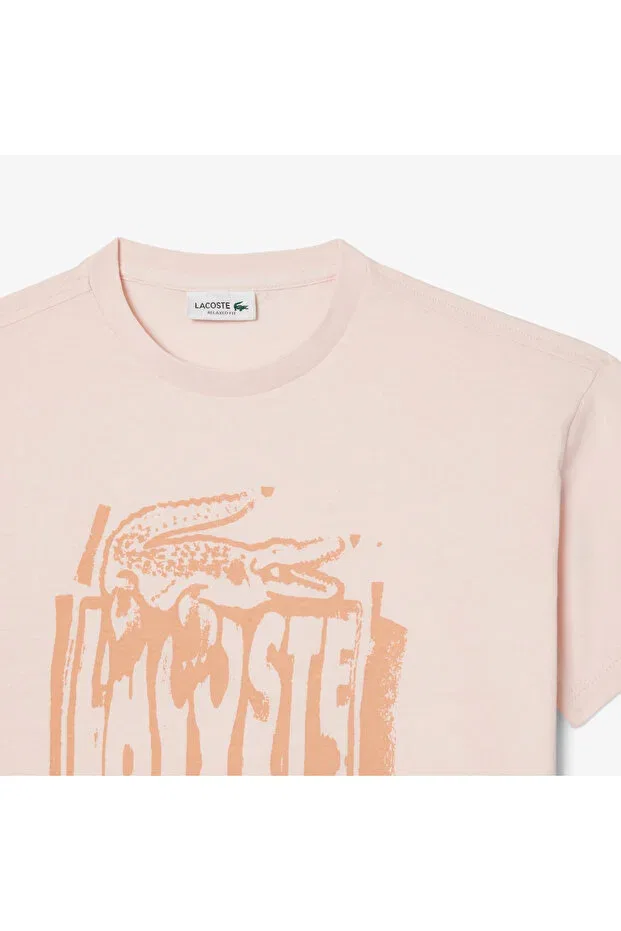 Детская футболка с круглым вырезом и принтом, светло-розового цвета Lacoste — фото 3