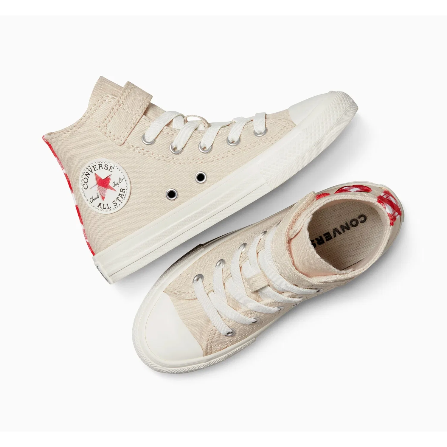 Детские кеды с шахматным принтом Converse, Light Dune/Egret/Red — фото 3
