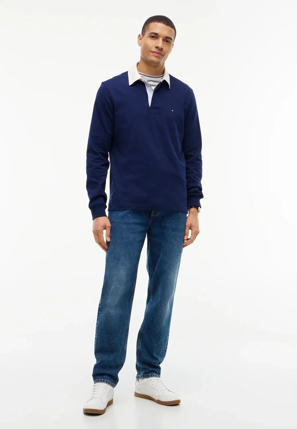Незаменимая однотонная регбийная рубашка-поло Tommy Hilfiger, Carbon Navy — фото 2