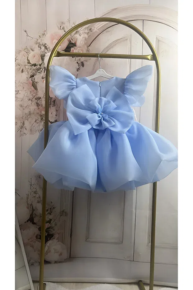 Детское платье для девочек с коротким рукавом Butterfly baby blue puffy skirt girl's dress Hobi, Blue — фото 3