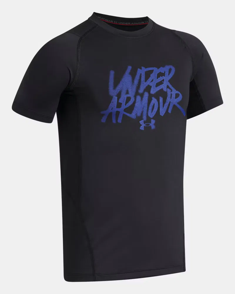 Футболка детская с коротким рукавом из легкой дышащей ткани HeatGear UnderArmour, Black/Royal — фото 3
