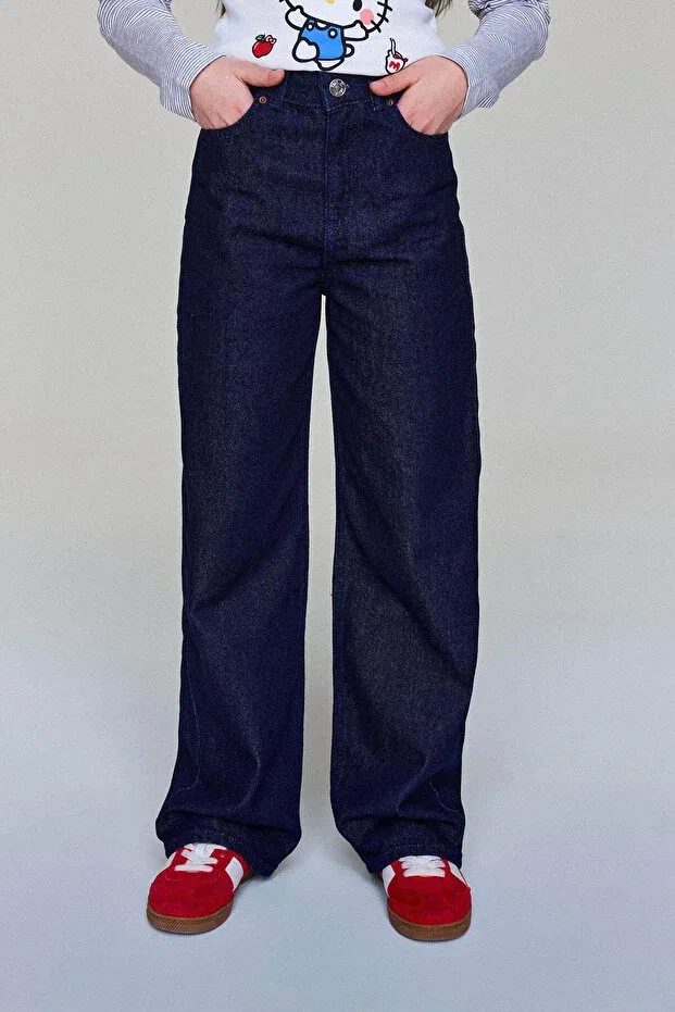 Детские джинсы для девочек с широкой штаниной Defacto, Navy Blue-Nm26 — фото 2