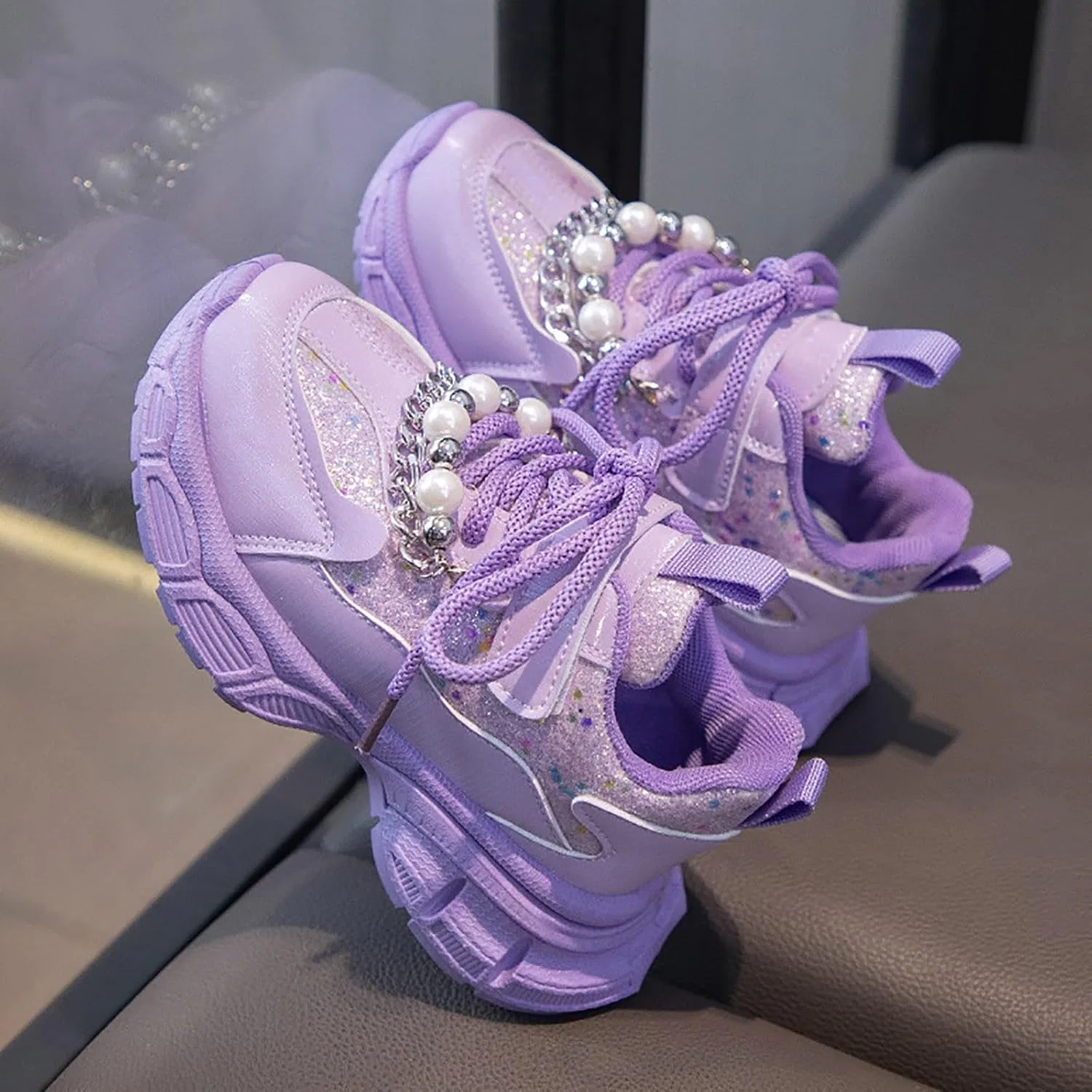 Детские кроссовки для девочек с принтом Mesh Lace Boots, Purple — фото 2
