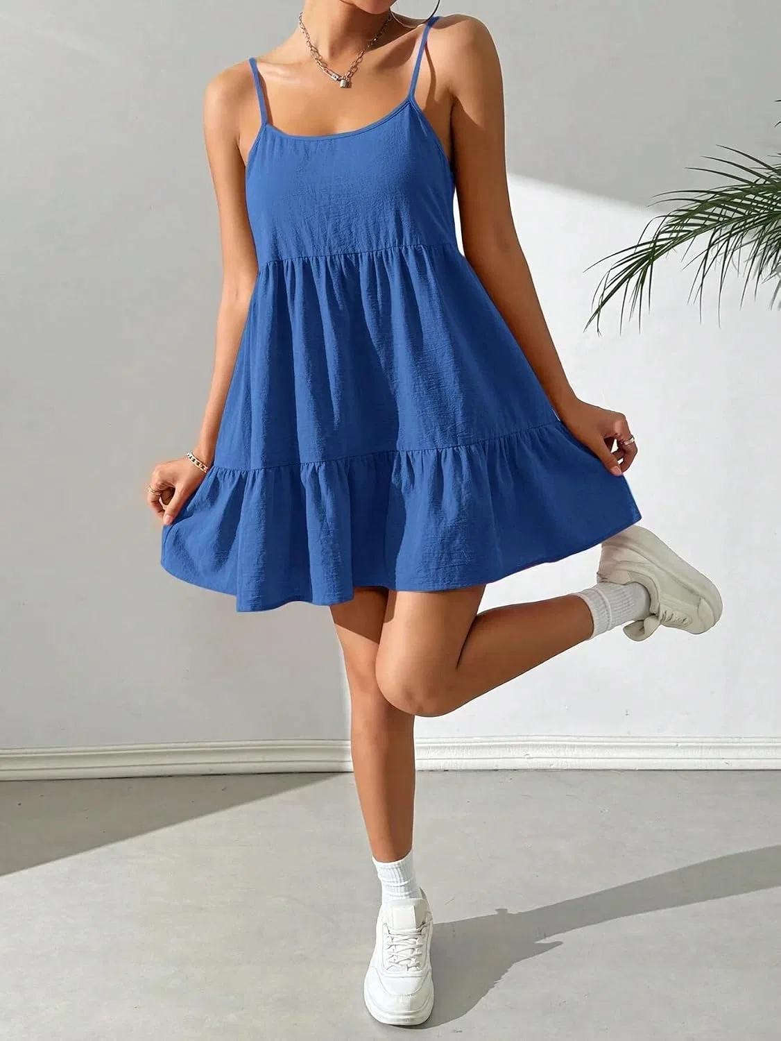 Женское мини-платье на бретельках с открытой спиной Babydoll, Blue — фото 3