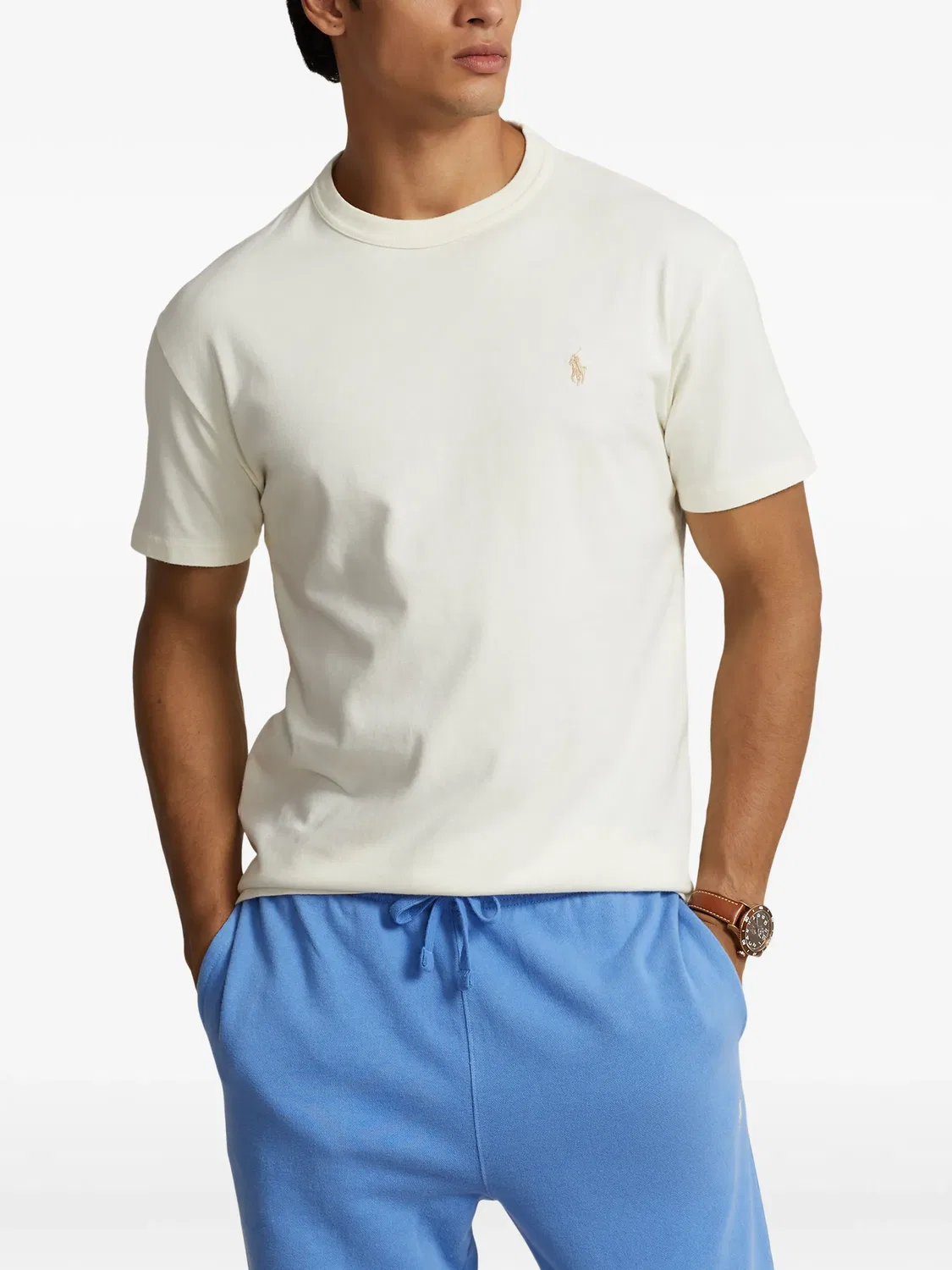 Футболка с вышитым логотипом Polo Ralph Lauren, нейтральные цвета — фото 3