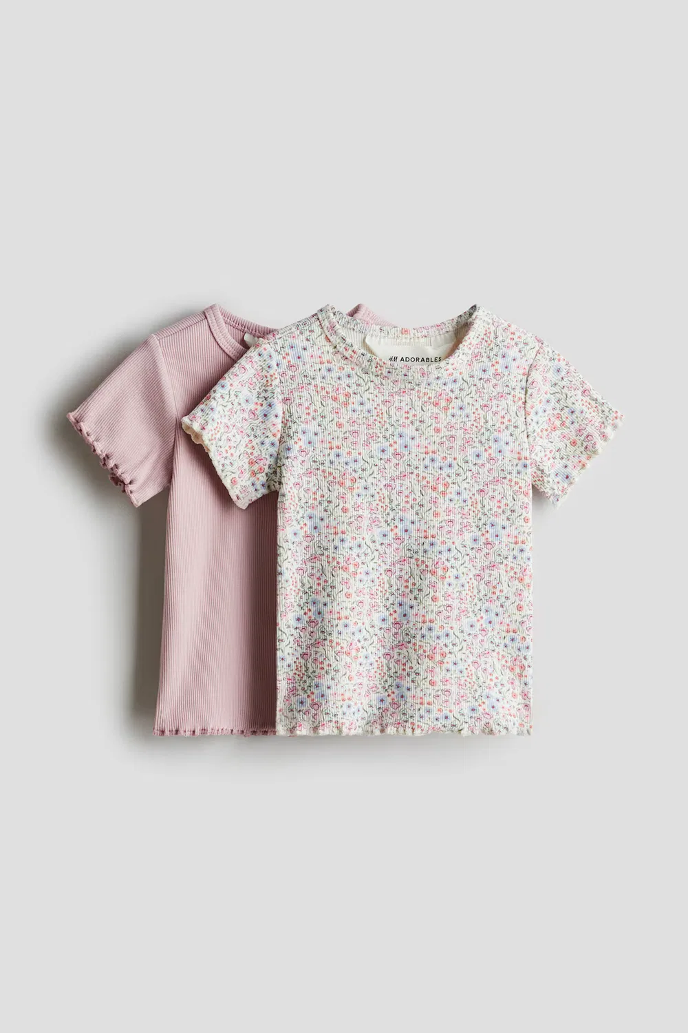 Комплект из 2 ребристых хлопковых рубашек H&M, Rosa/Geblümt