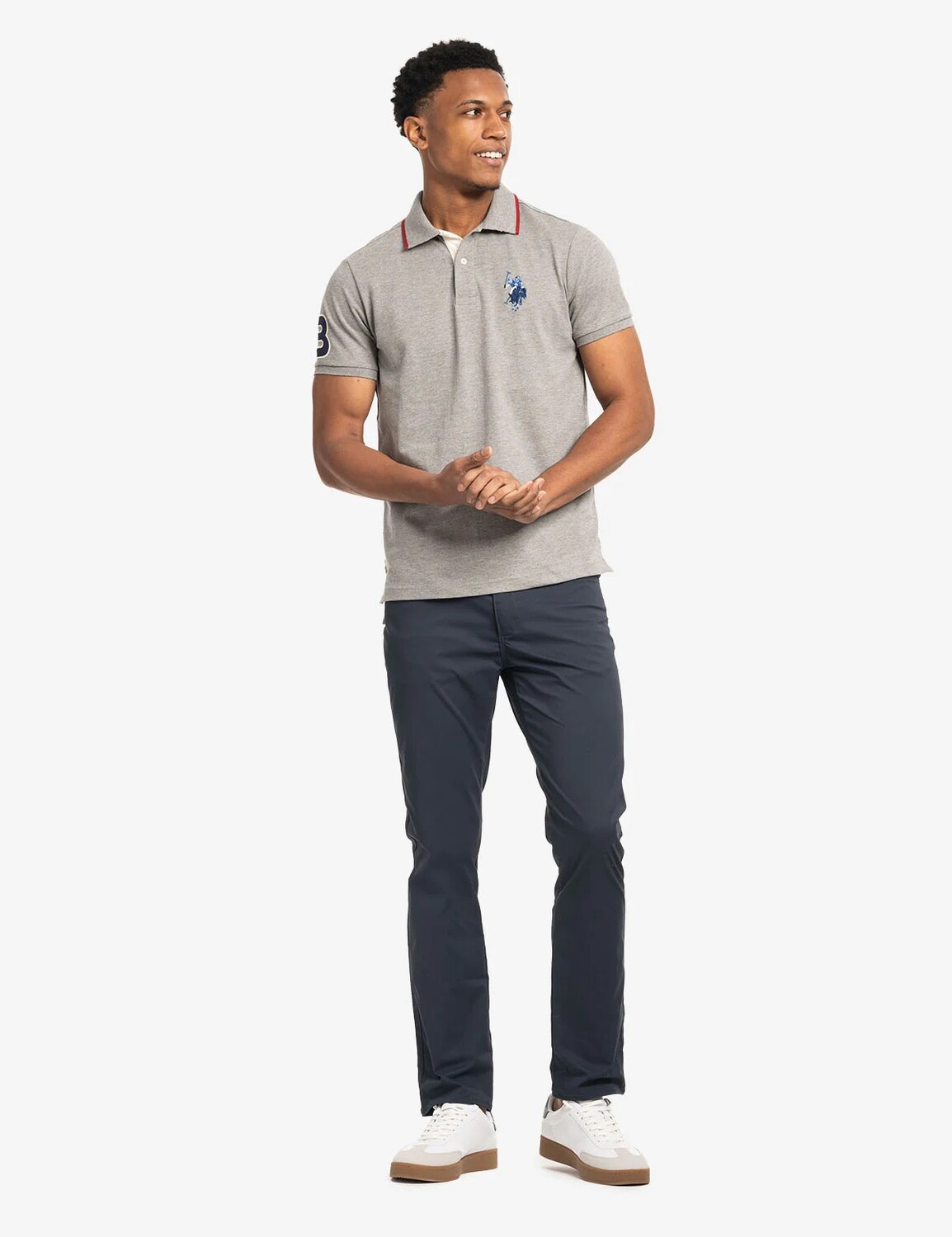Мужское поло U.S. Polo Assn. Slim Fit Big Logo Multi-tonal, серый — фото 3
