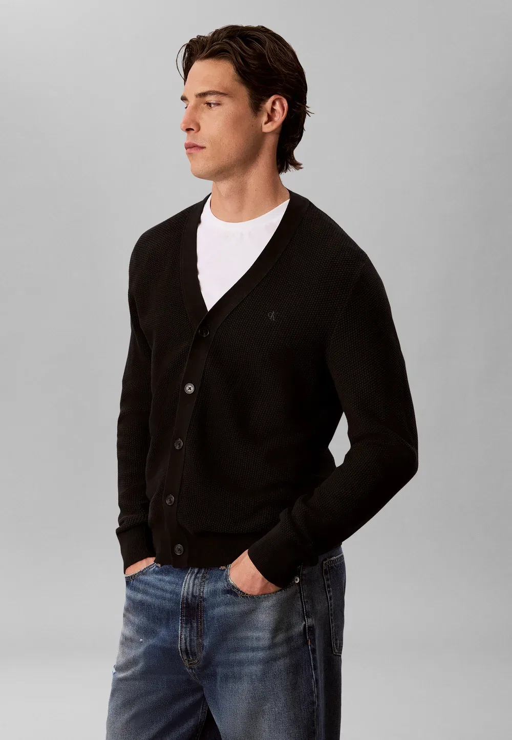 Кардиган из фактурного хлопка, размер 12gg - кардиган Calvin Klein, Black — фото 4