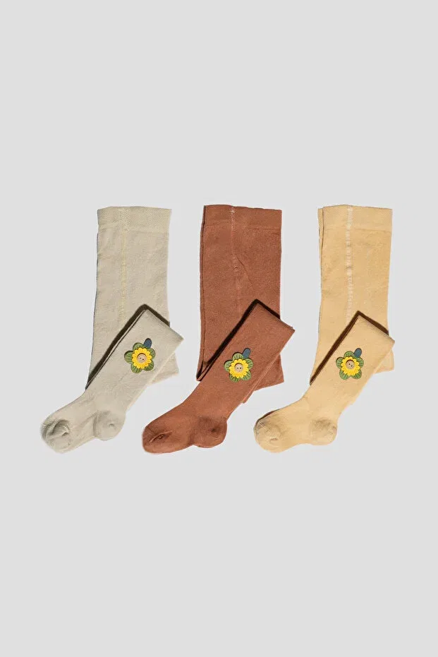 Детские колготки для девочек хлопковые набор 3 шт Defne Baby, Camel-Beige-Tile