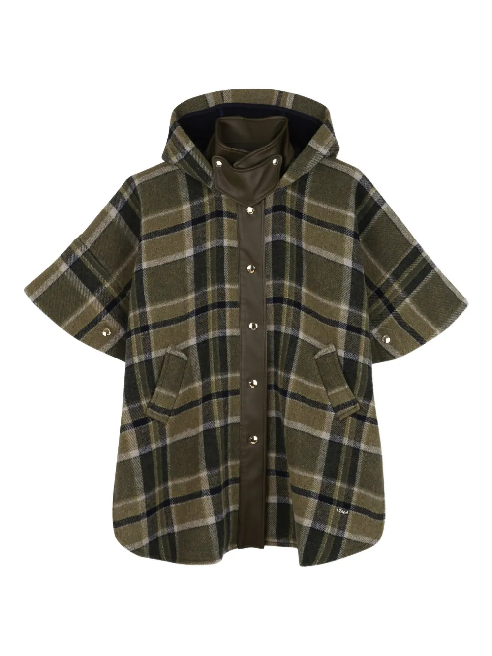 

Клетчатый кейп с капюшоном Chloé Kids, зеленый