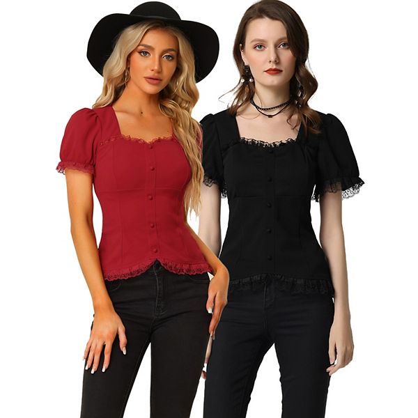 

Викторианская блуза с шнуровкой и декольте sweetheart, 2 шт Inspire Chic, Black Burgundy