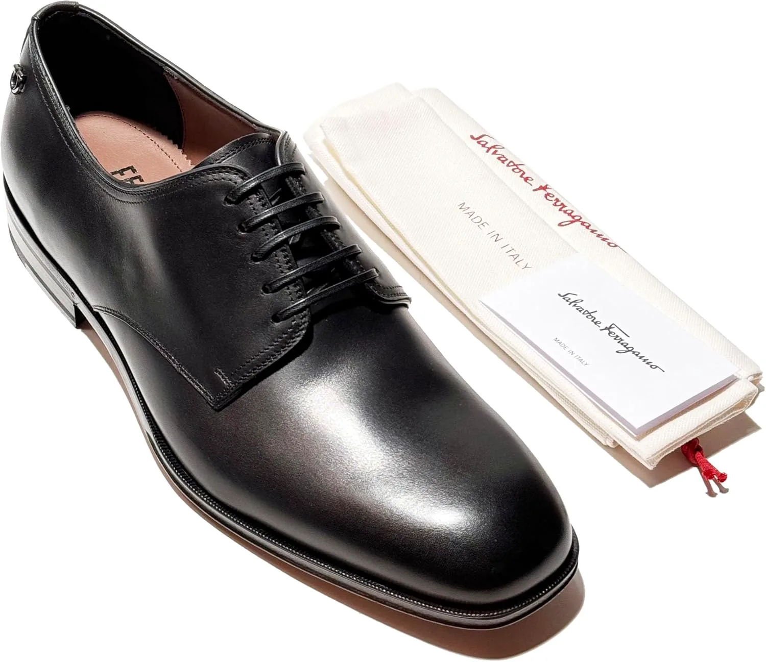 Ferragamo PERSHORE кожаные оксфорды с гладким носком, черные, с отделкой Ганчині (Salvatore), черный — фото 4