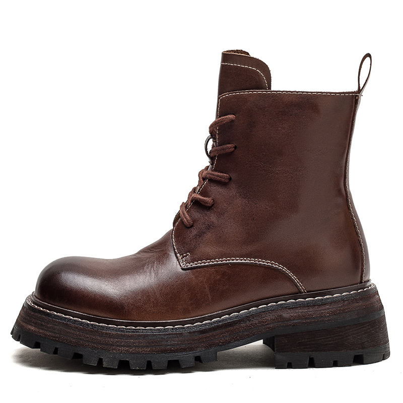 MATA Коричневые женские короткие ботинки Martin на 5 см, цвет Brown[Standard Size with A Loose Fit] — фото 3