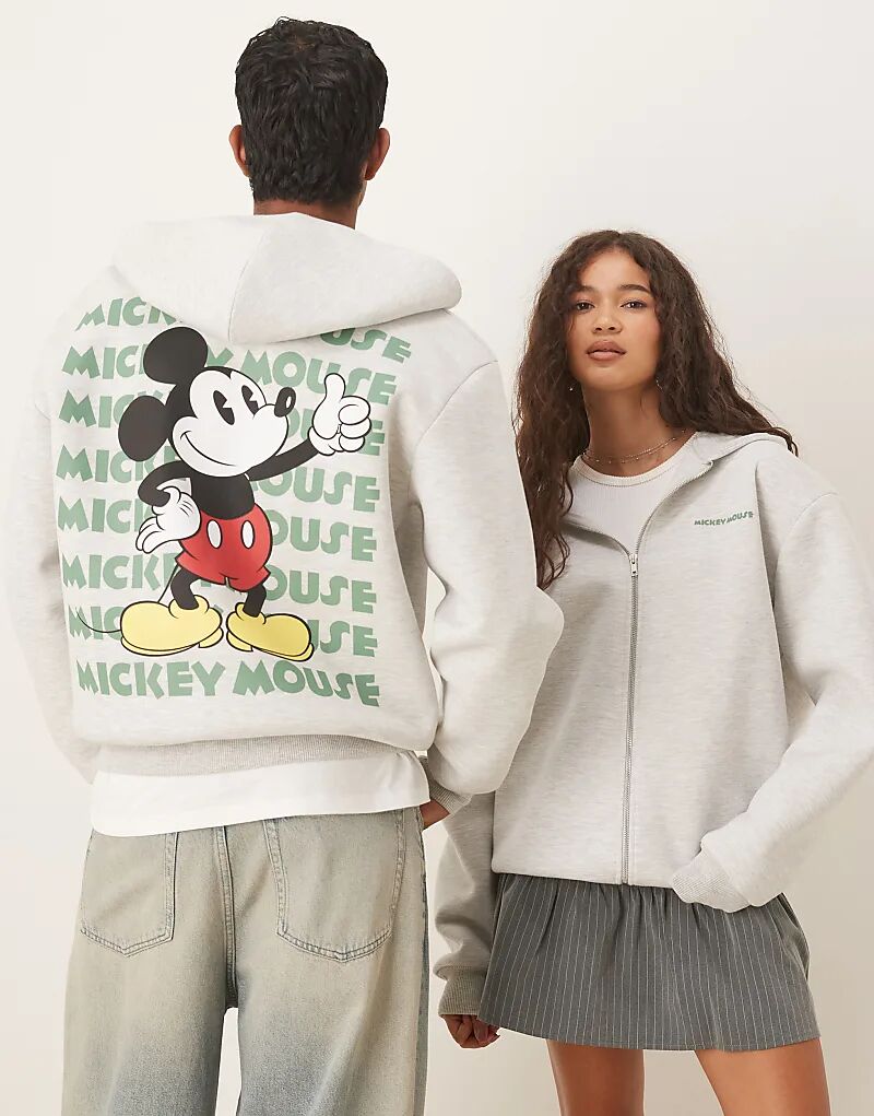 

Толстовка унисекс оверсайз ASOS DESIGN из ткани Disney в стиле дайвинга на молнии с принтом Микки Мауса серого цвета
