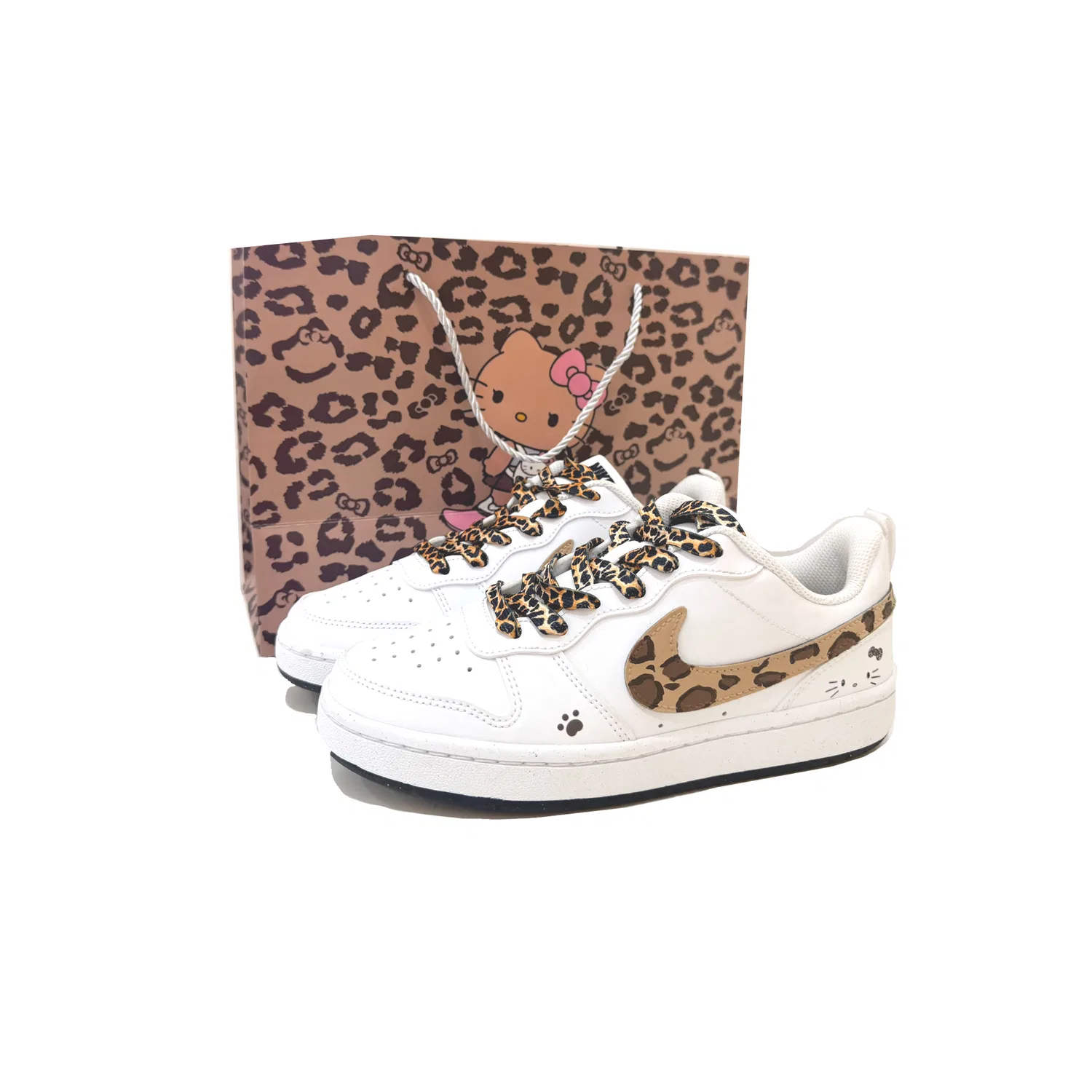Кроссовки детские Nike Court Borough Leopard Print Kitten Low Top белые/коричневые