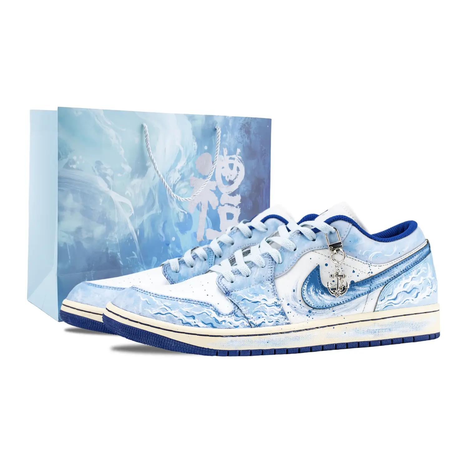 

Jordan Мужские баскетбольные кроссовки Air 1 Tide Power с износостойким верхом, низкие, винтажные, белый и синий