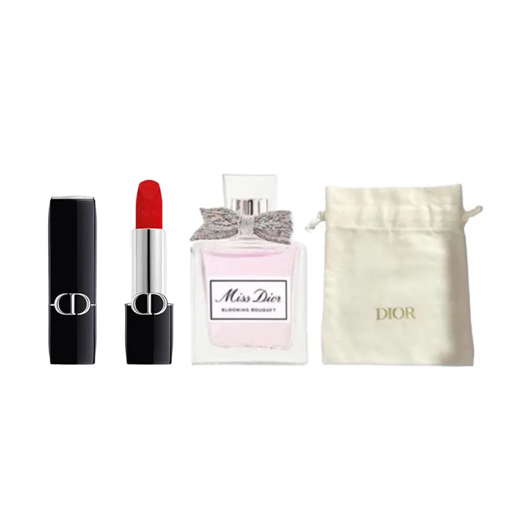 DIOR Пробник помады и парфюма Velvet Satin 1.5г+5мл подарочный набор, Velvet #999 1.5g+Floral 5ml+Dior Gold Label Pocket