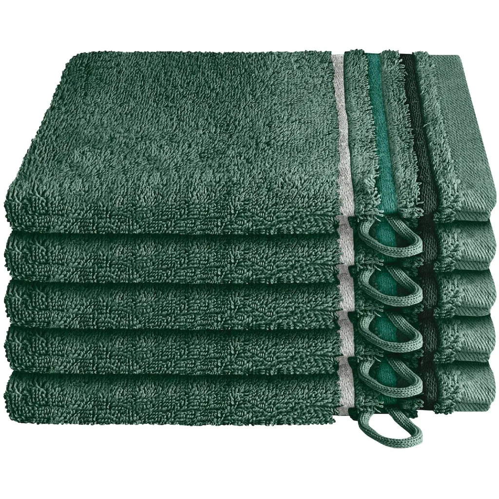 

Мочалка Skyline Color из 100% хлопка с элегантной полосатой каймой MADE IN GREEN by OEKO-TEX Schiesser, темно-зеленый