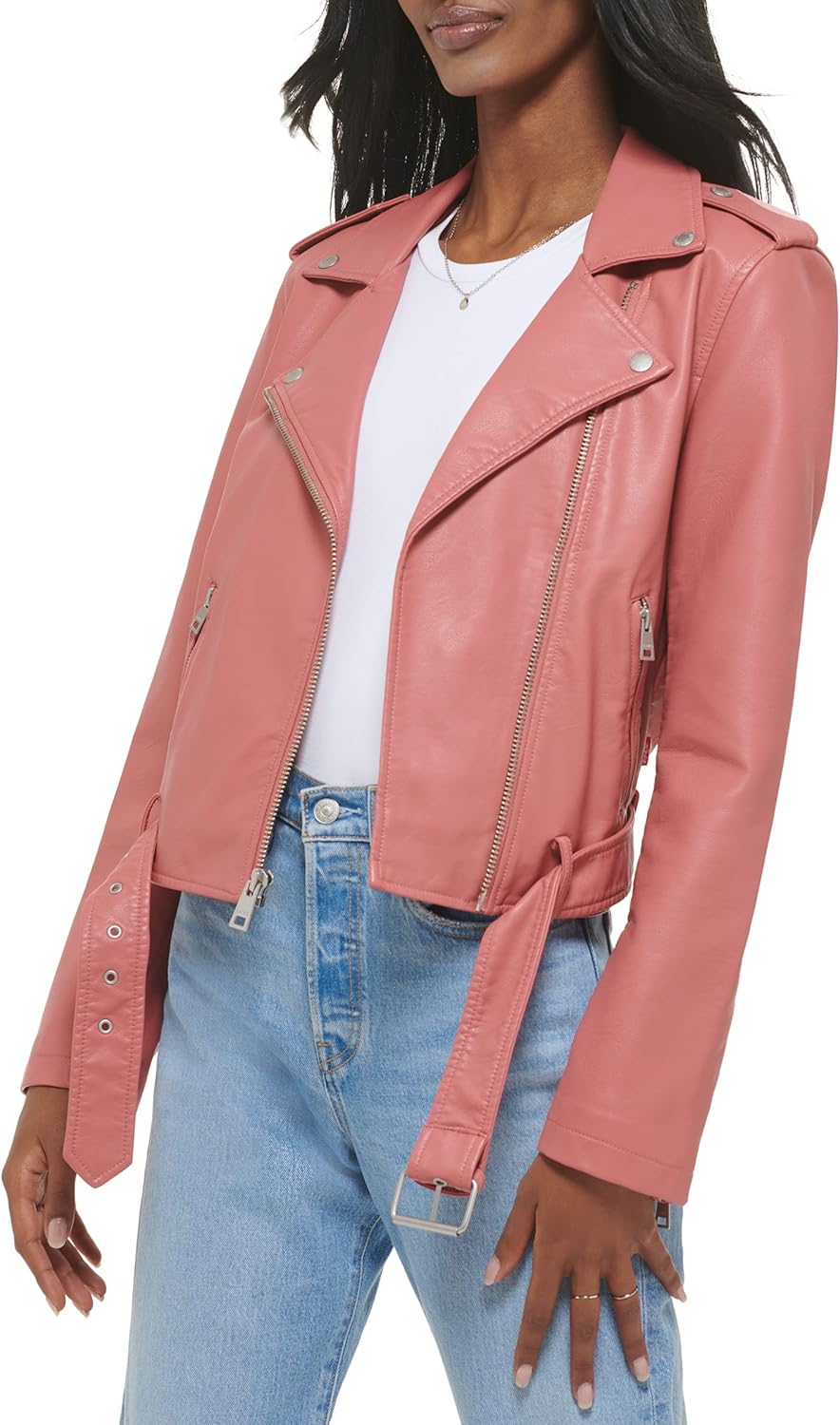 Женская куртка-косуха Levi's из искусственной кожи с поясом, зимняя роза — фото 4