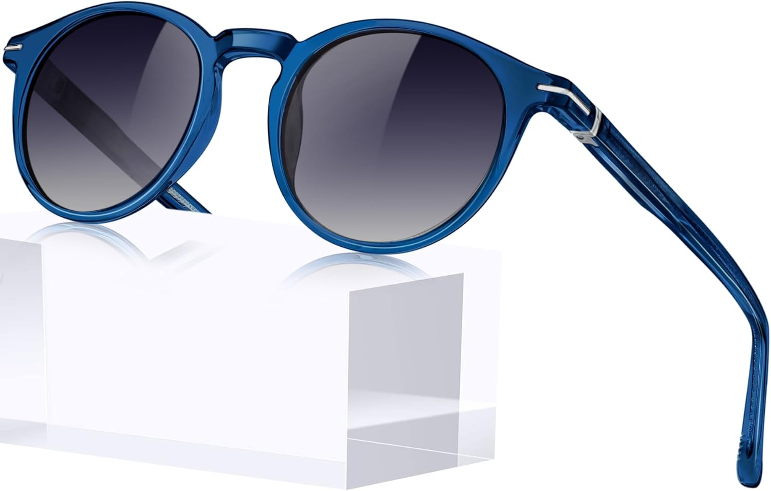 

Солнцезащитные очки KANASTAL Small из ацетата с поляризацией, для женщин и мужчин, ретро-круглые, защита от УФ-излучения UV400, стильные и прочные, в комплекте чехол из искусственной кожи, A04 - Blue / Gradient Black