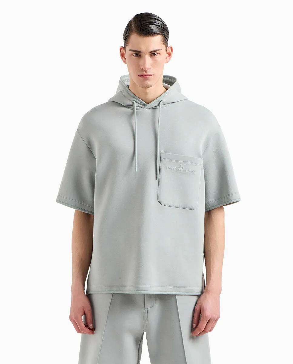 

Мужская толстовка с капюшоном и короткими рукавами Emporio Armani, светло-голубой