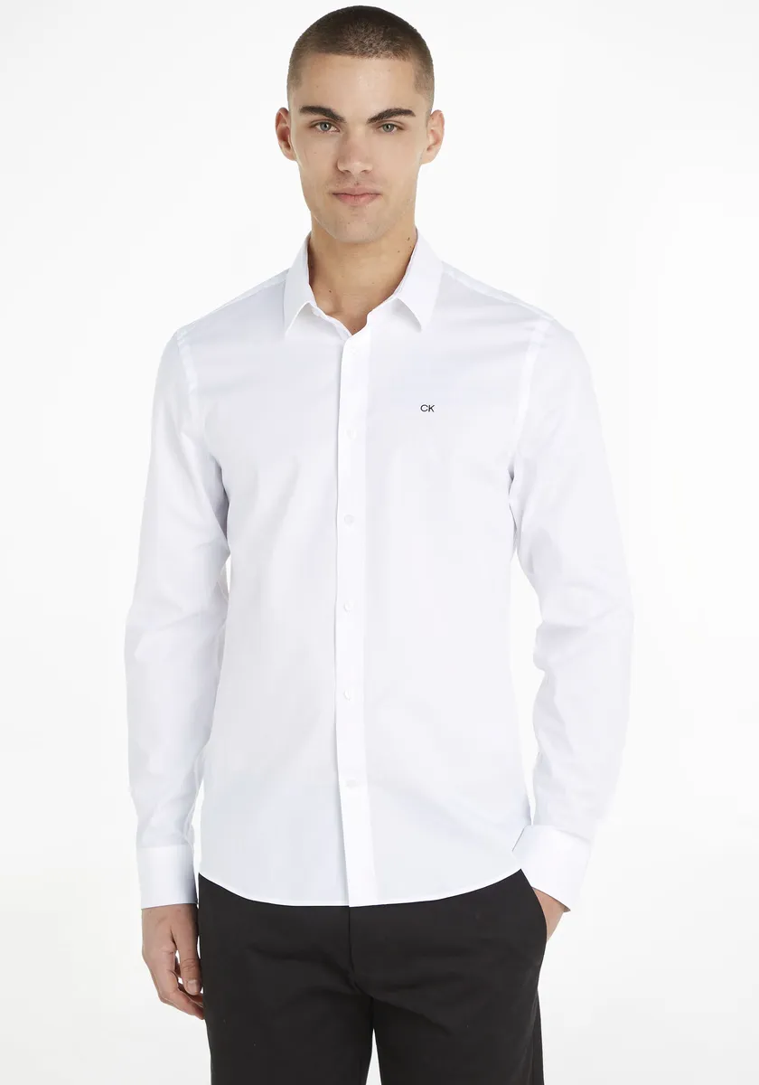 

Деловая рубашка Calvin Klein "STRETCH POPLIN SLIM SHIRT" с логотипом Calvin Klein на груди, белый