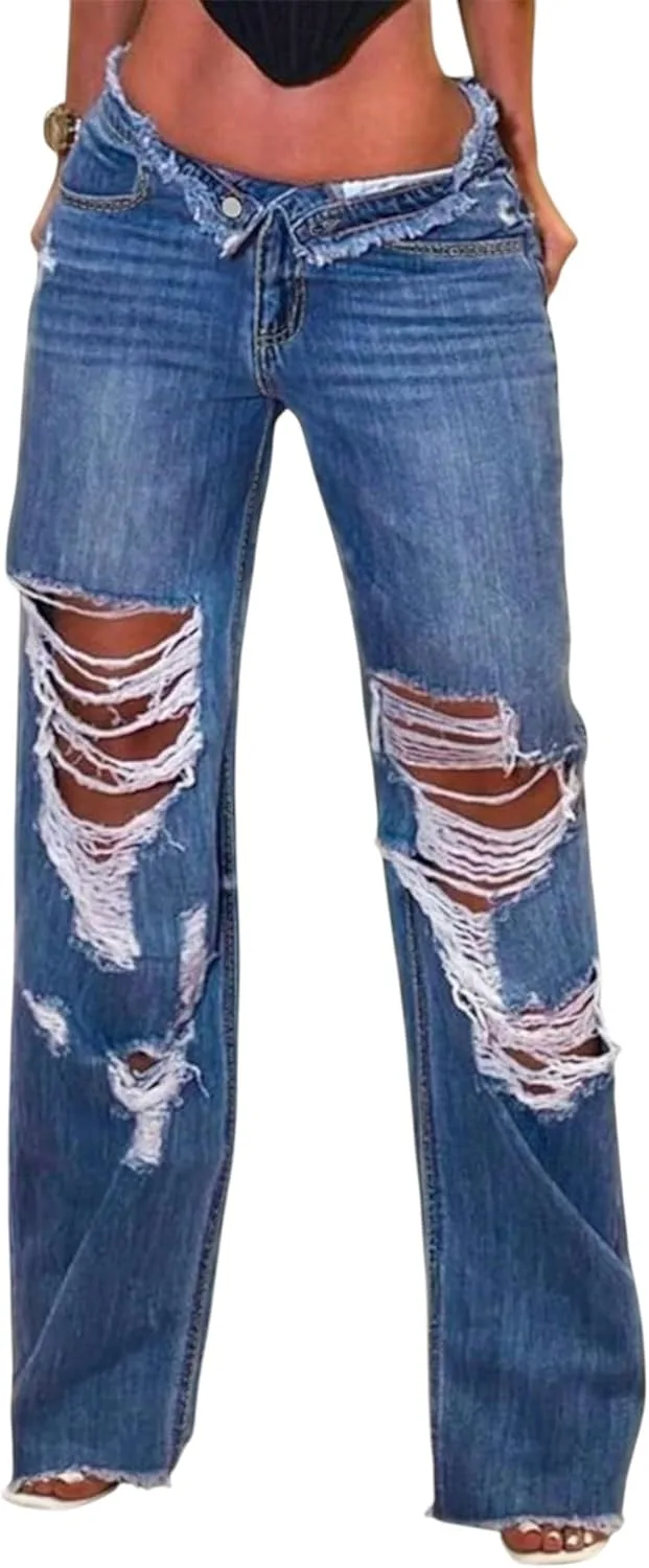 

Женские рваные джинсы Mid Waisted с потертостями CFNZER