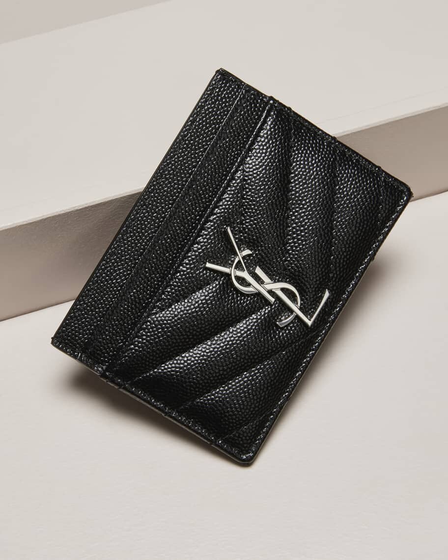

Кожаный футляр для карт YSL Grain de Poudre, серебристая фурнитура Saint Laurent