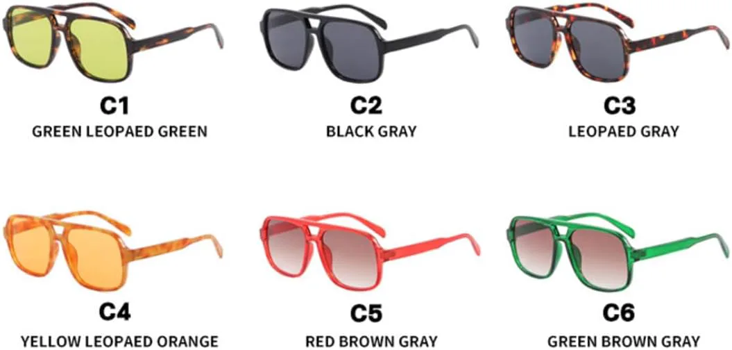 

Модные винтажные солнцезащитные очки с двойной перемычкой для женщин, большие очки для вождения, унисекс, защита от УФ-излучения UV400 VVTWSSW, Black Gray