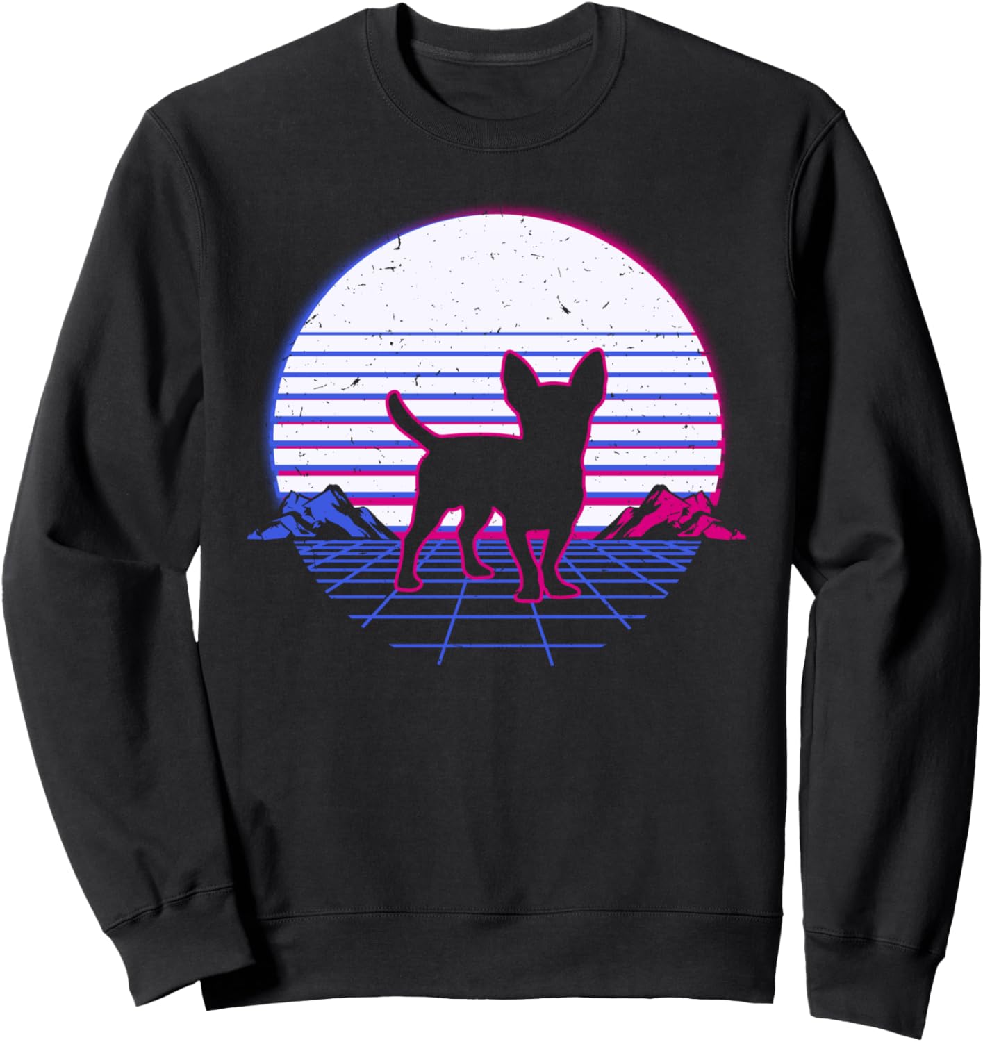 

Толстовка в стиле ретро-винтаж с изображением щенка чихуахуа Retro Wave Synth Wave Chihuahua, черный