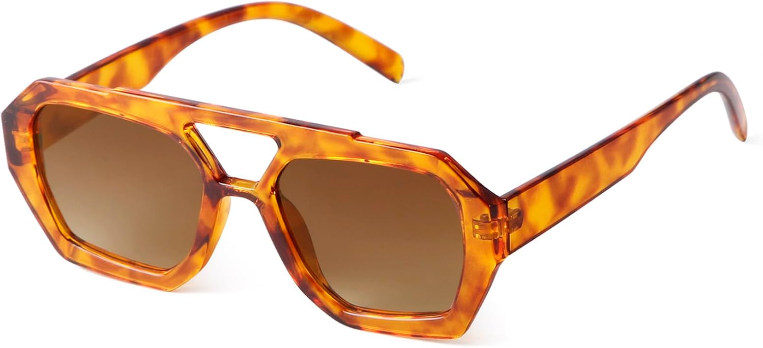 

SDINM Модные дизайнерские шестиугольные солнцезащитные очки-авиаторы для женщин и мужчин в стиле ретро 70-х годов, квадратная оправа с толстой рамкой, Yellow Tortoise\gradient Brown