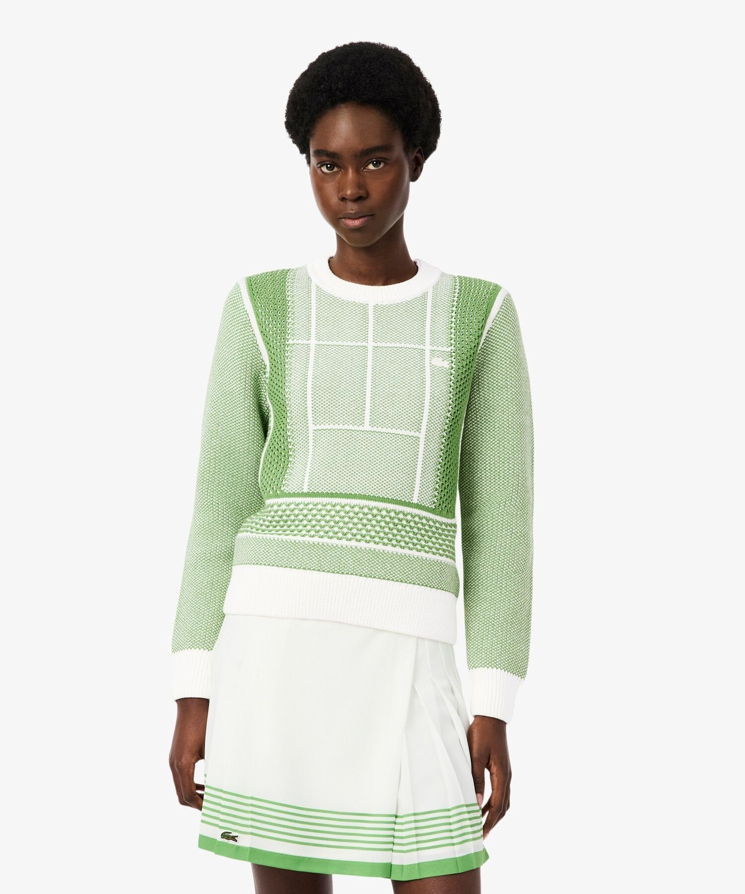 Свитер LACOSTE Теннисный корт, жаккардовый узор, зеленый