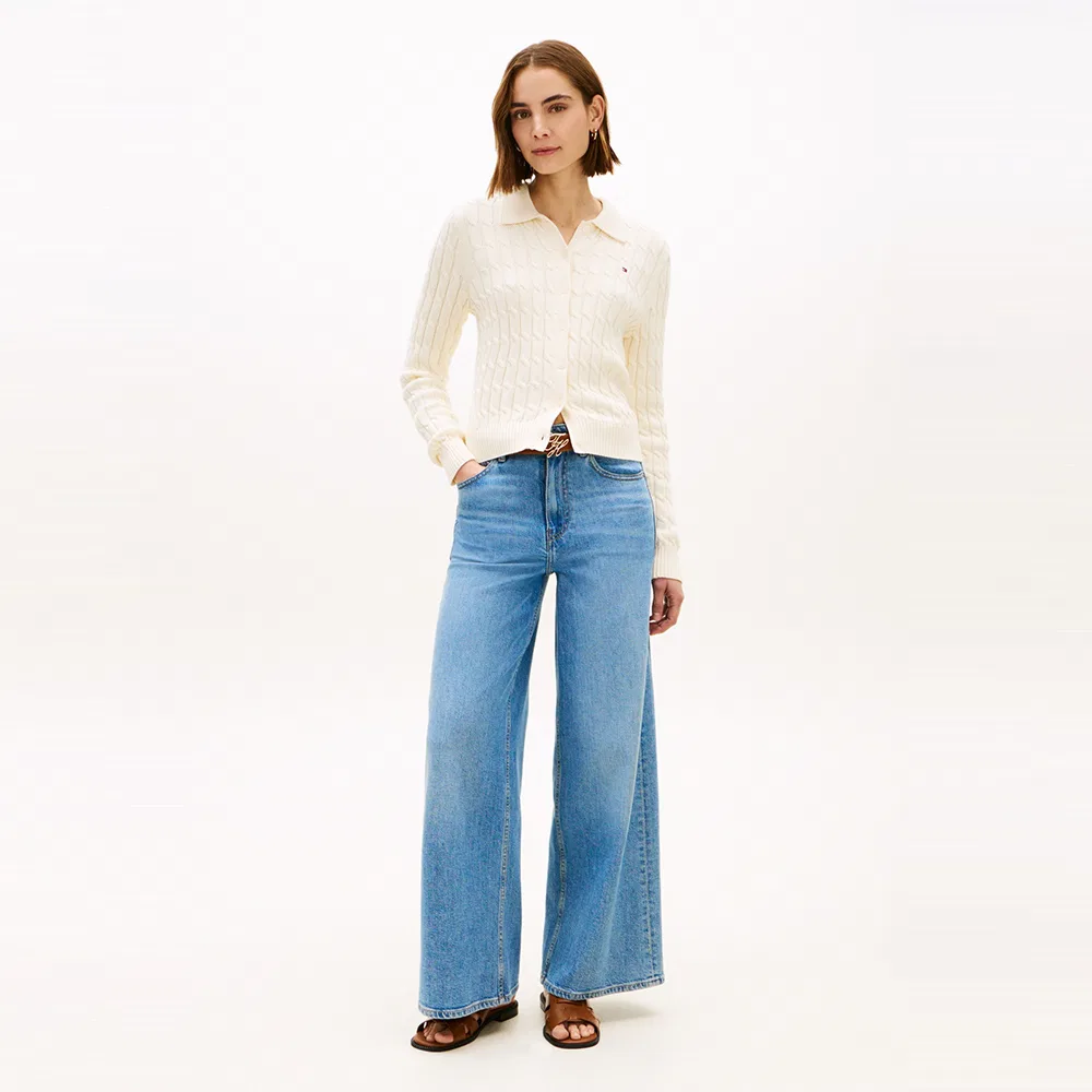 Женский хлопковый кардиган-поло с косами айвори от Tommy Hilfiger Women — фото 2
