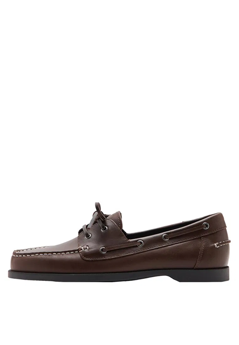 Туфли кожаные, морской стиль, Boat Shoes Mango Man, коричневый