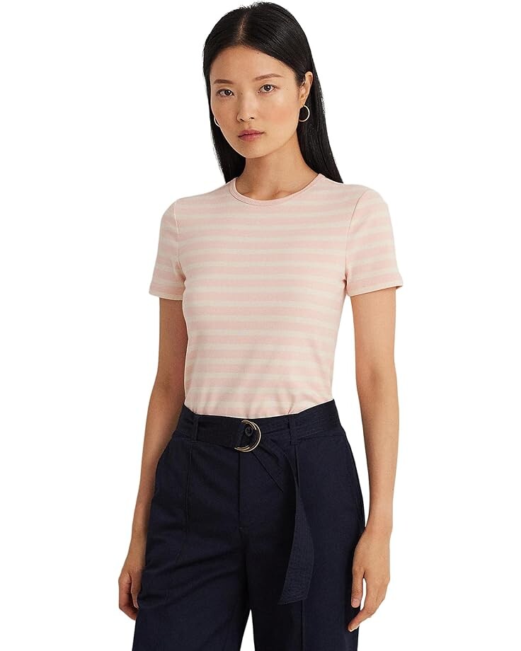 

Футболка LAUREN Ralph Lauren Striped Stretch Cotton Crewneck, цвет Pale Pink/Mascarpone Cream