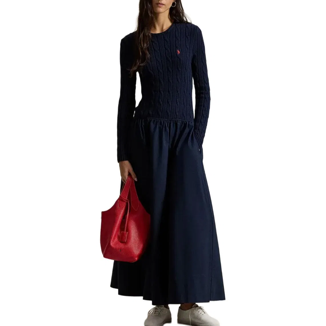 Вязаное длинное платье Cable-Knit Polo Ralph Lauren, Marine Blue — фото 3
