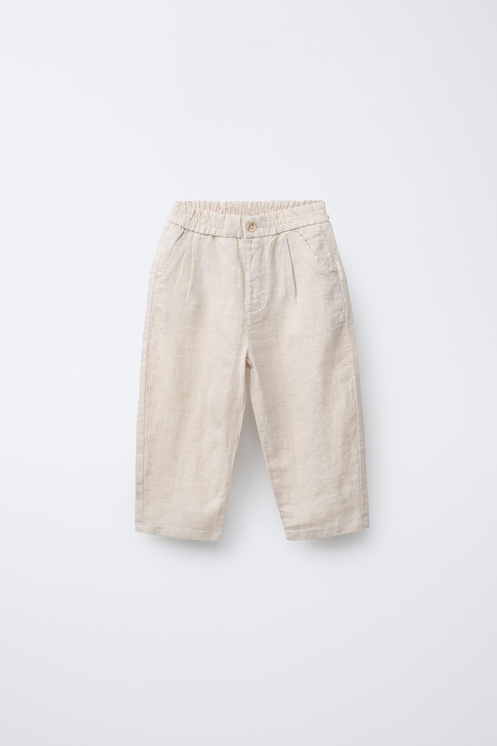 

Льняные мешковатые брюки ZARA, светло-бежевый