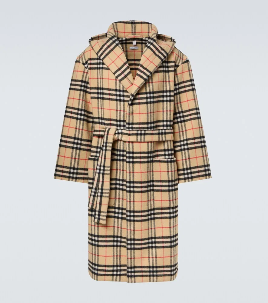 Халат Burberry шерсть/кашемир клетка Sand Ip Check, бежевый